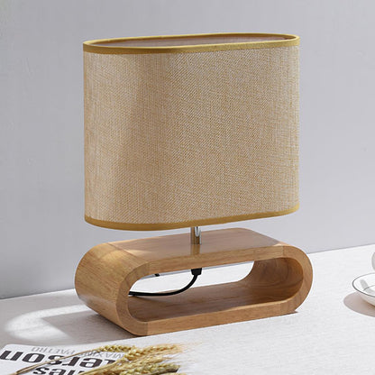 Moti Wood Table Lamp Brown Fabric LED Desk Lamp Bedroom Lighting