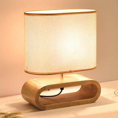 Moti Wood Table Lamp Brown Fabric LED Desk Lamp Bedroom Lighting