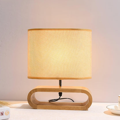 Moti Wood Table Lamp Brown Fabric LED Desk Lamp Bedroom Lighting