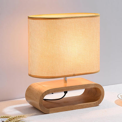 Moti Wood Table Lamp Brown Fabric LED Desk Lamp Bedroom Lighting