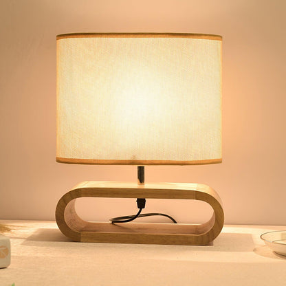 Moti Wood Table Lamp Brown Fabric LED Desk Lamp Bedroom Lighting