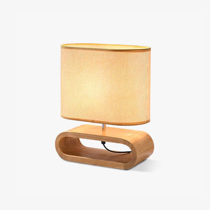 Moti Wood Table Lamp Brown Fabric LED Desk Lamp Bedroom Lighting