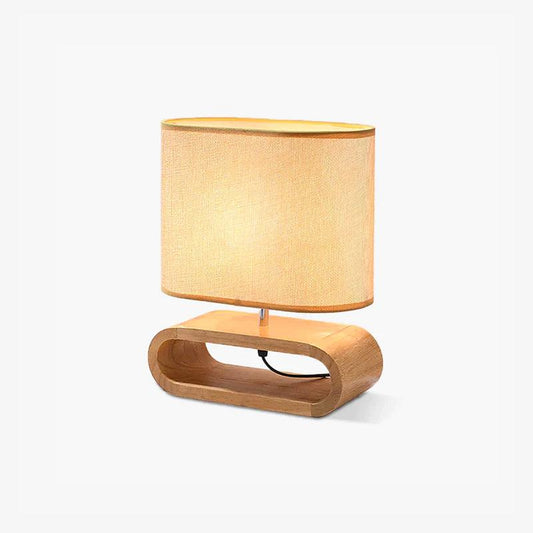 Moti Wood Table Lamp Brown Fabric LED Desk Lamp Bedroom Lighting