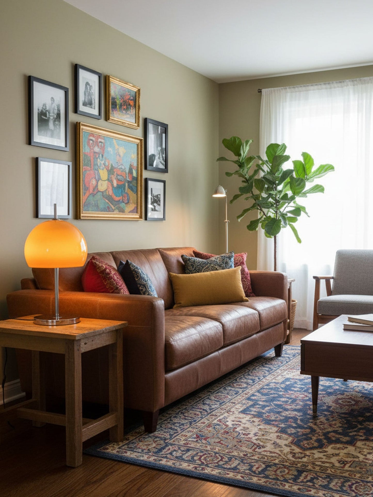 Mushroom Bauhaus Table Lamp Amber Glass Chrome LED Indoor Lighting