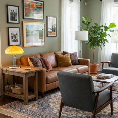 Mushroom Bauhaus Table Lamp Amber Glass Chrome LED Indoor Lighting