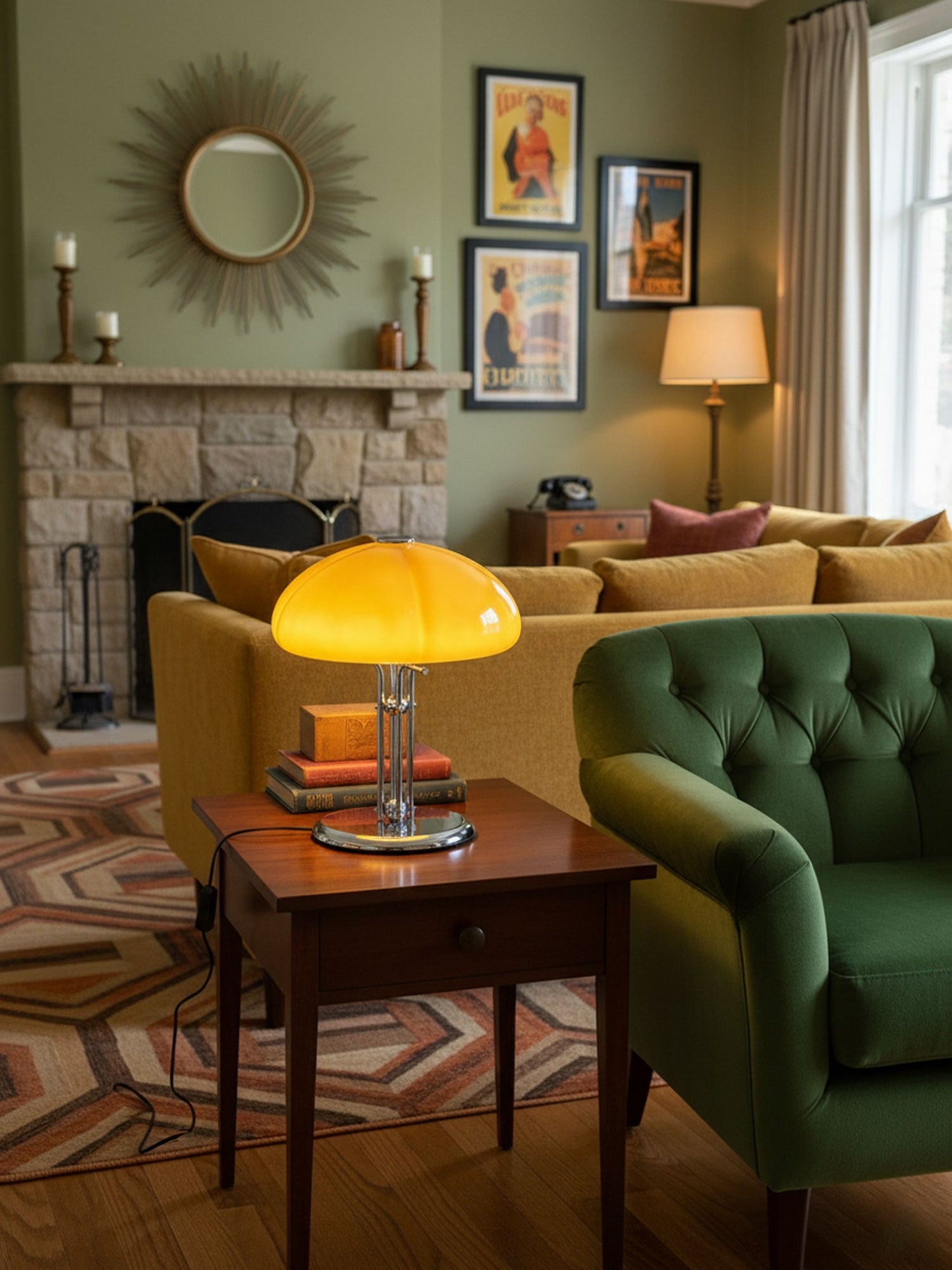 Mushroom Bauhaus Table Lamp Amber Glass Chrome LED Indoor Lighting