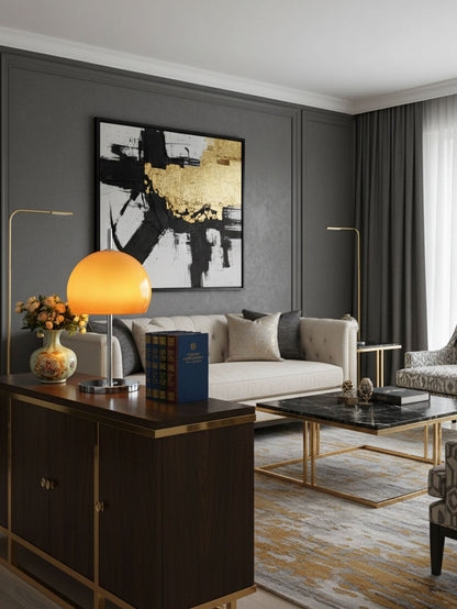 Mushroom Bauhaus Table Lamp Amber Glass Chrome LED Indoor Lighting