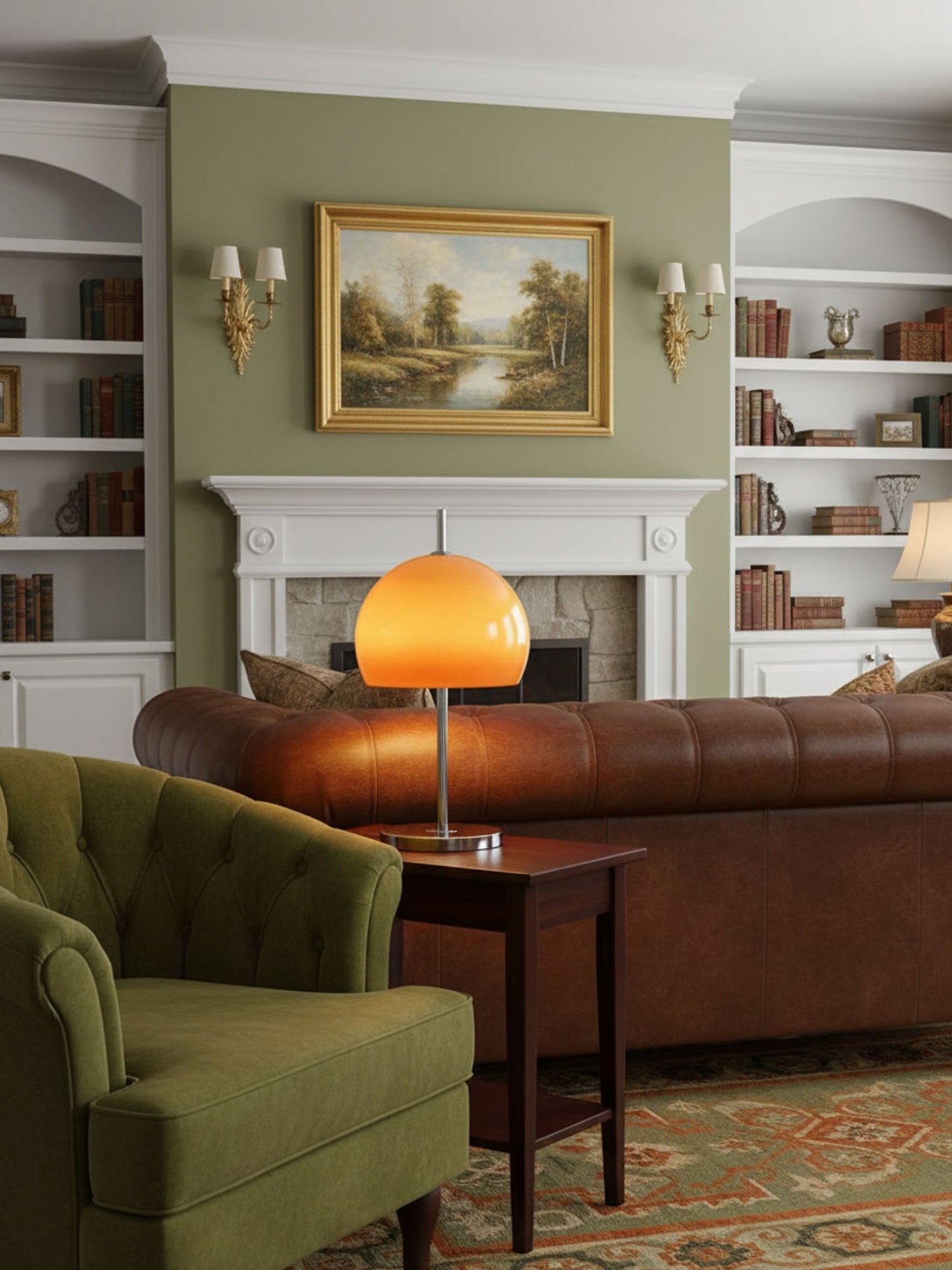 Mushroom Bauhaus Table Lamp Amber Glass Chrome LED Indoor Lighting