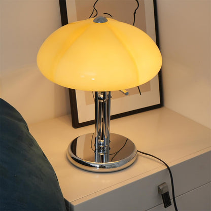 Mushroom Bauhaus Table Lamp Amber Glass Chrome LED Indoor Lighting