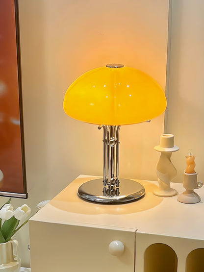 Mushroom Bauhaus Table Lamp Amber Glass Chrome LED Indoor Lighting