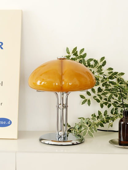 Mushroom Bauhaus Table Lamp Amber Glass Chrome LED Indoor Lighting