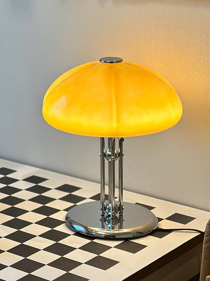 Mushroom Bauhaus Table Lamp Amber Glass Chrome LED Indoor Lighting