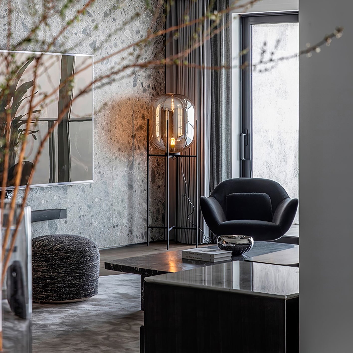 Oda LED Floor Lamp With Modern Glass Globe