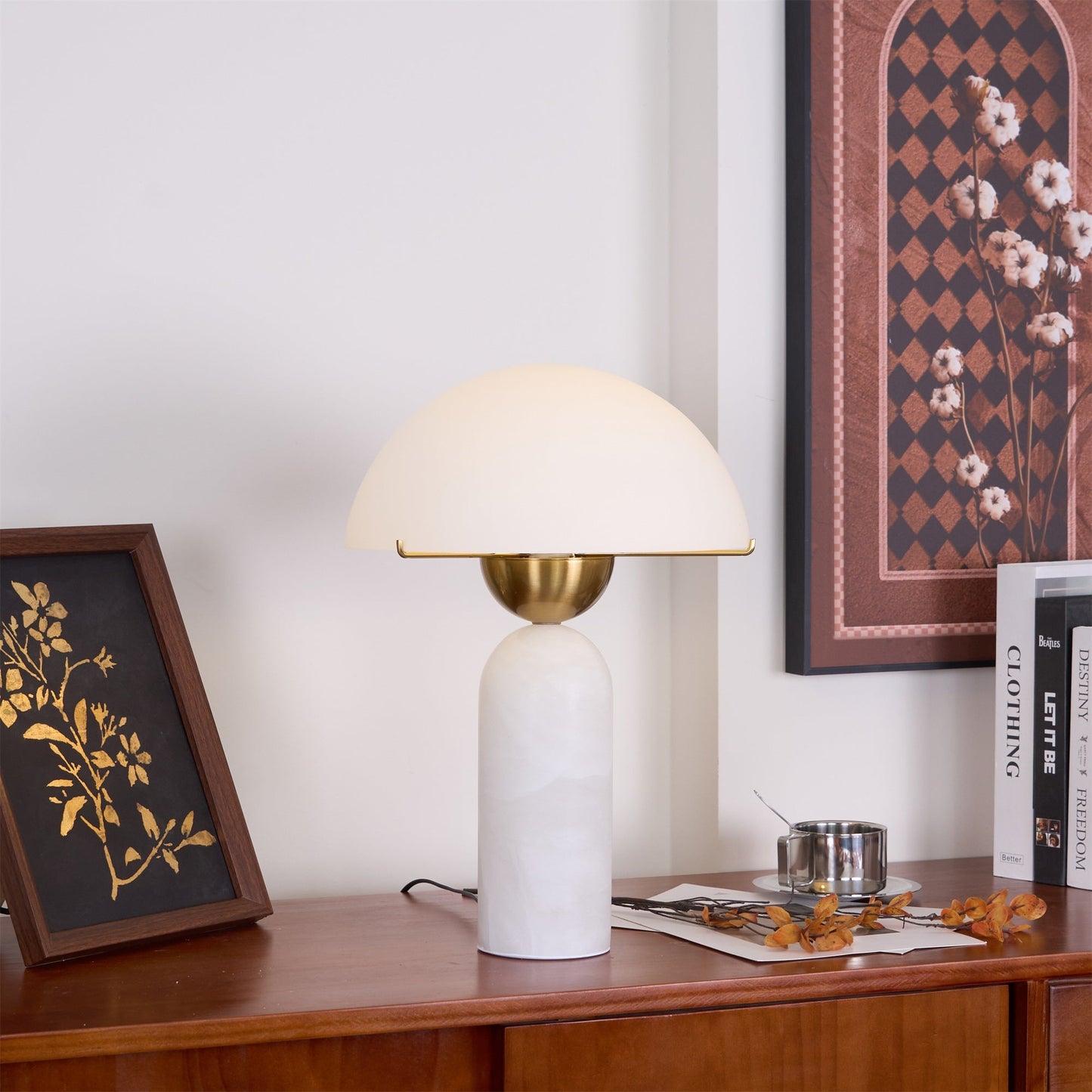 Peono Alabaster Table Lamp White Shade LED Indoor Lighting