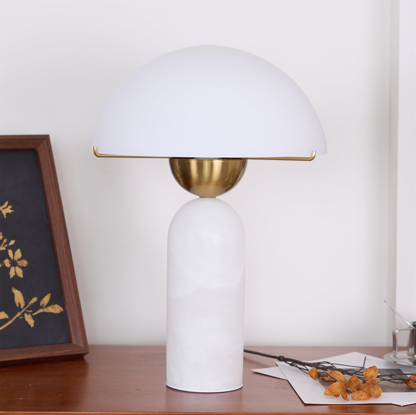 Peono Alabaster Table Lamp White Shade LED Indoor Lighting