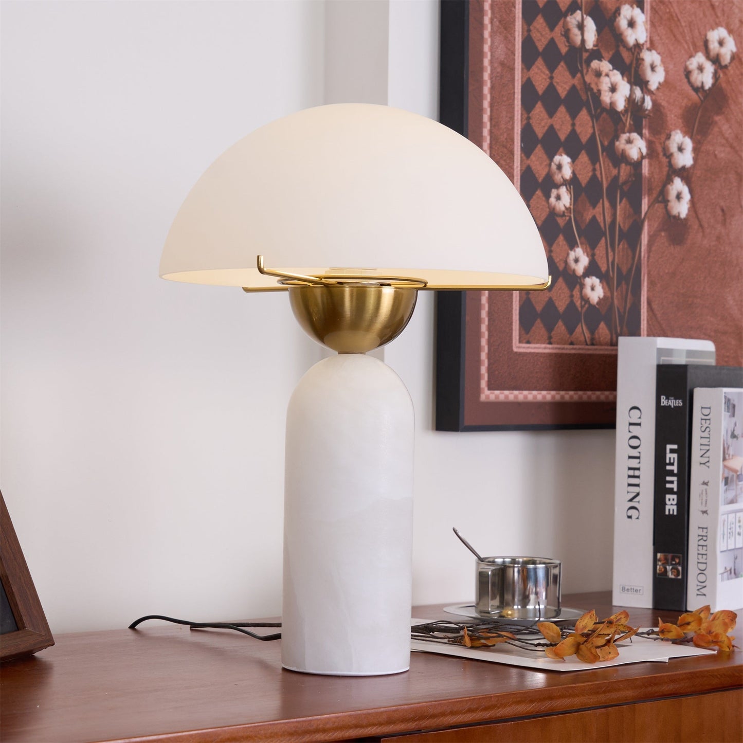 Peono Alabaster Table Lamp White Shade LED Indoor Lighting