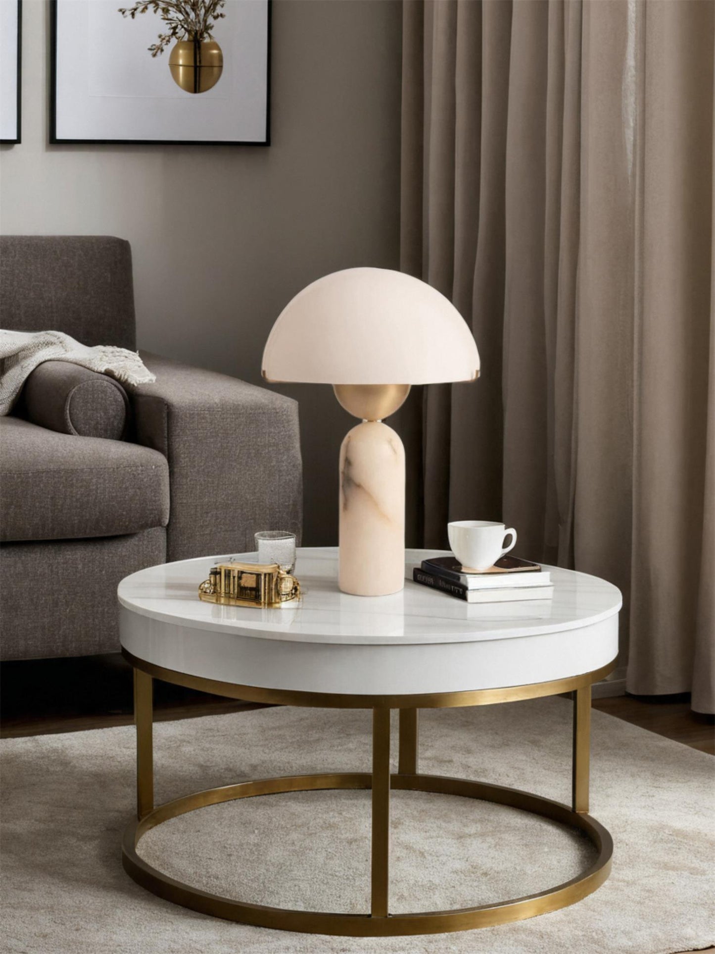Peono Alabaster Table Lamp White Shade LED Indoor Lighting