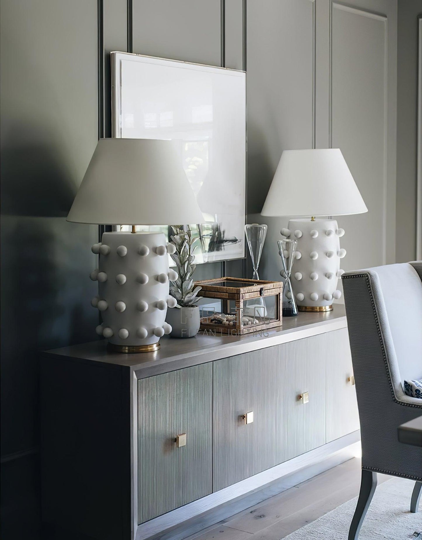 Polka Dot Porcelain Table Lamp White Fabric LED Indoor Lighting