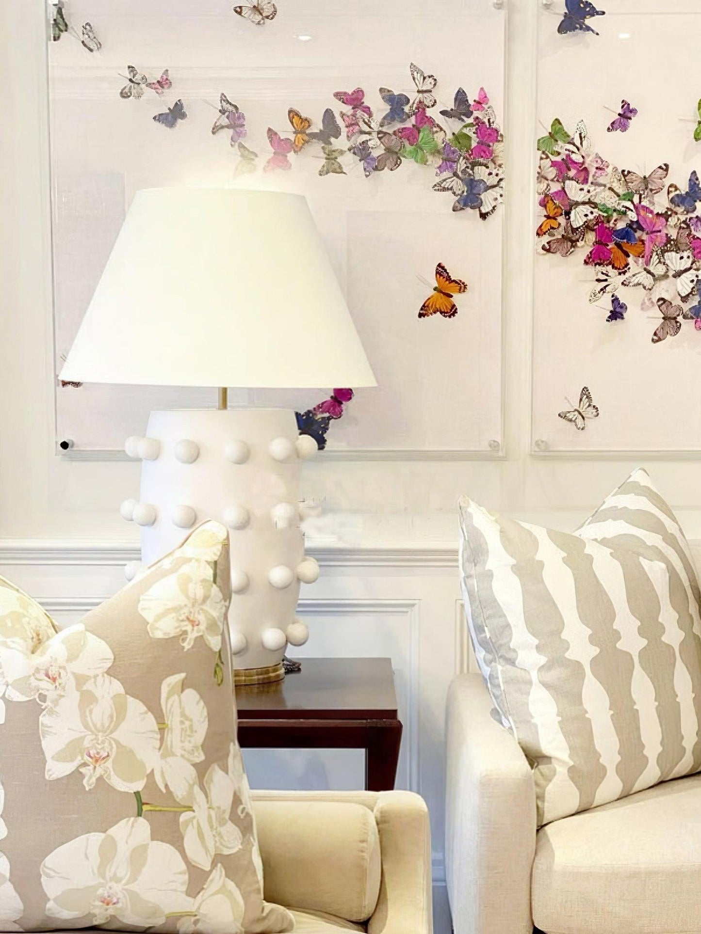 Polka Dot Porcelain Table Lamp White Fabric LED Indoor Lighting