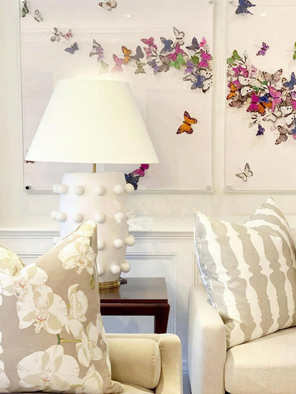 Polka Dot Porcelain Table Lamp White Fabric LED Indoor Lighting