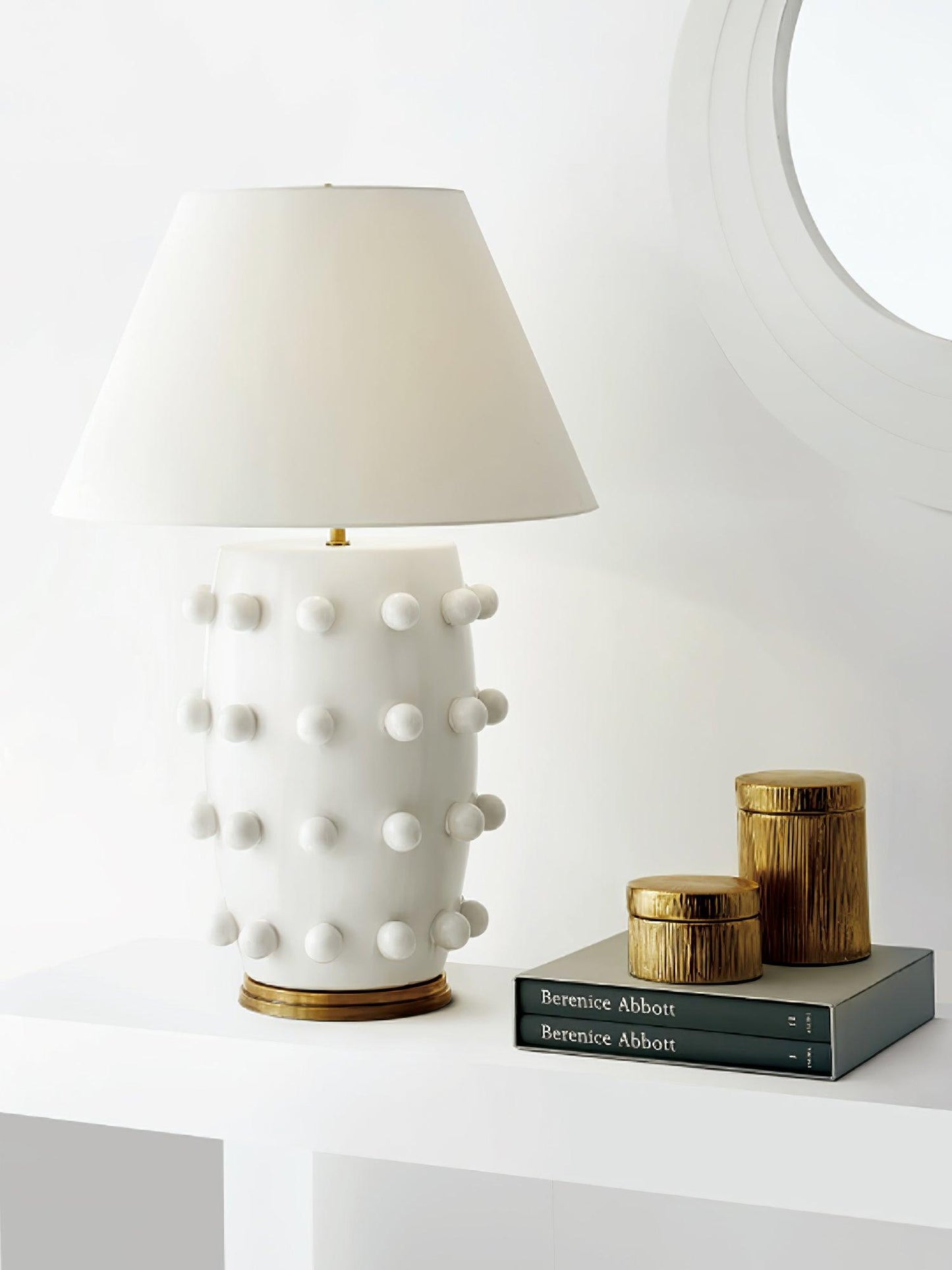 Polka Dot Porcelain Table Lamp White Fabric LED Indoor Lighting