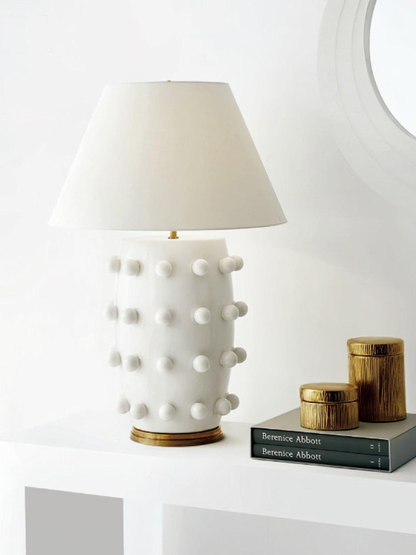 Polka Dot Porcelain Table Lamp White Fabric LED Indoor Lighting