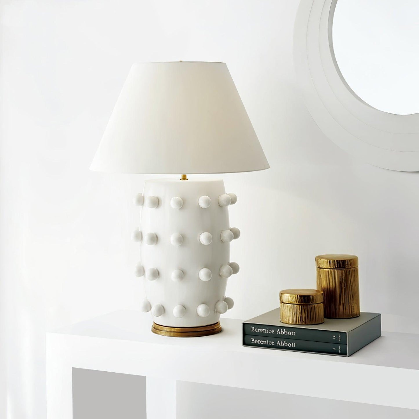 Polka Dot Porcelain Table Lamp White Fabric LED Indoor Lighting