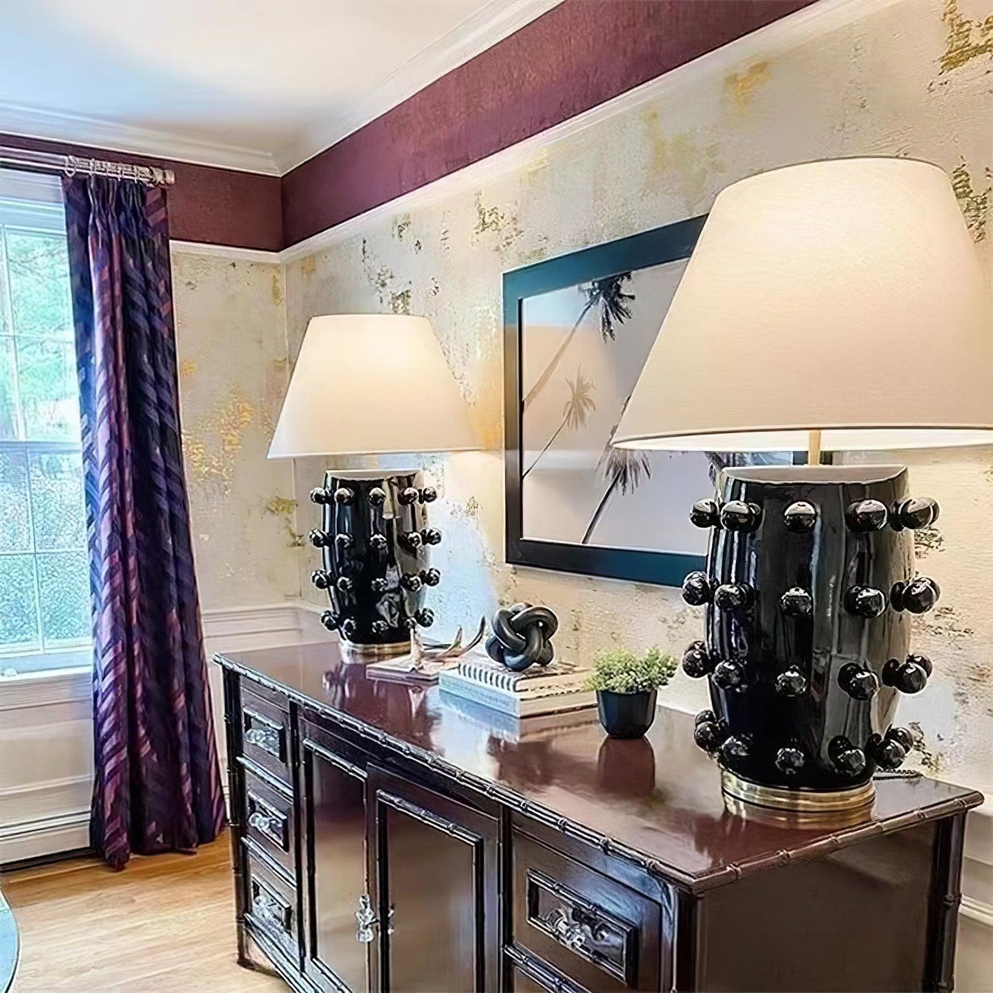 Polka Dot Porcelain Table Lamp White Fabric LED Indoor Lighting