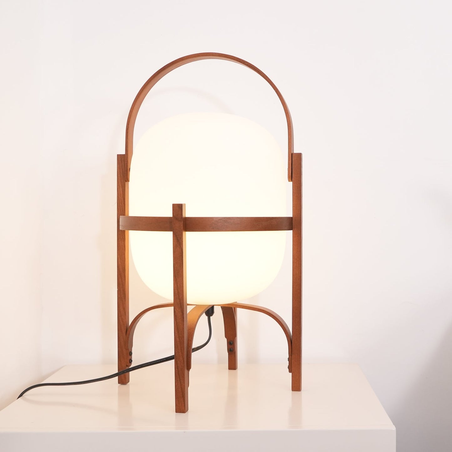 Modern Portable Lantern Glass Table Lamp White Shade LED Light