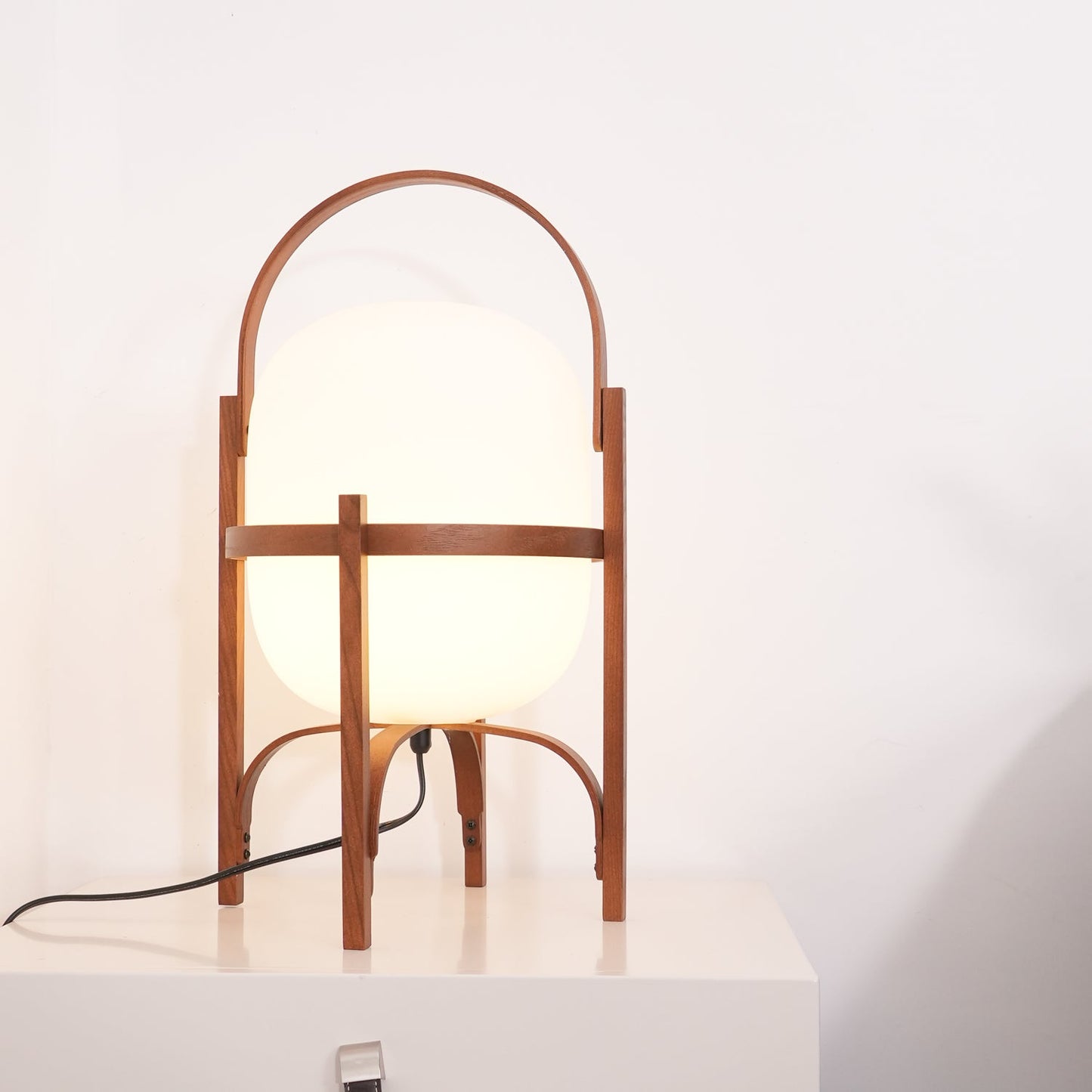 Modern Portable Lantern Glass Table Lamp White Shade LED Light