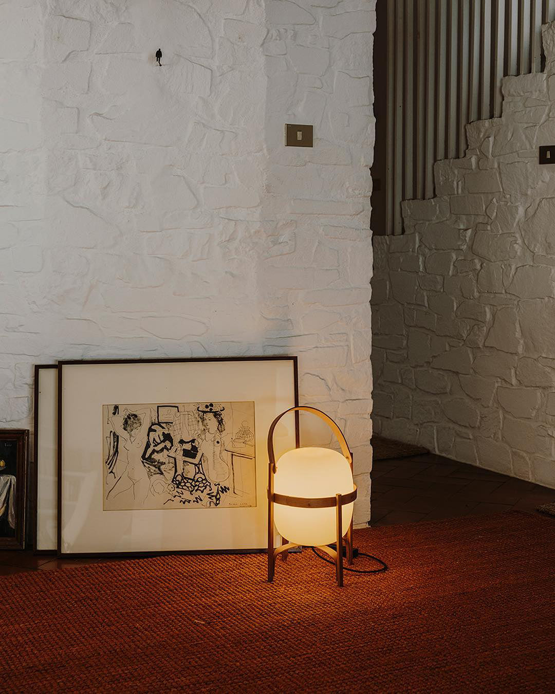 Modern Portable Lantern Glass Table Lamp White Shade LED Light