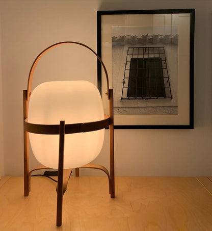 Modern Portable Lantern Glass Table Lamp White Shade LED Light