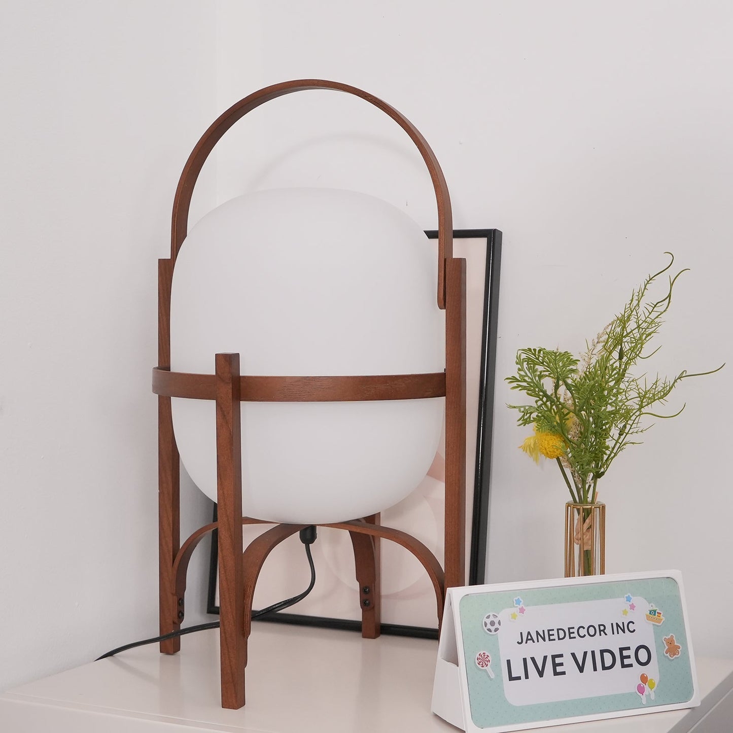 Modern Portable Lantern Glass Table Lamp White Shade LED Light