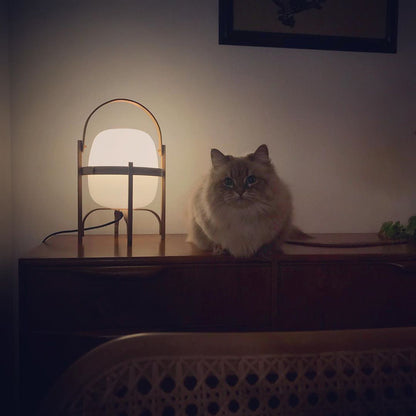 Modern Portable Lantern Glass Table Lamp White Shade LED Light