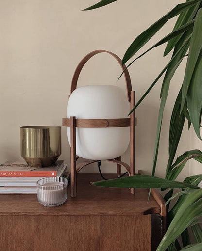 Modern Portable Lantern Glass Table Lamp White Shade LED Light