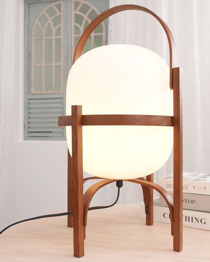 Modern Portable Lantern Glass Table Lamp White Shade LED Light