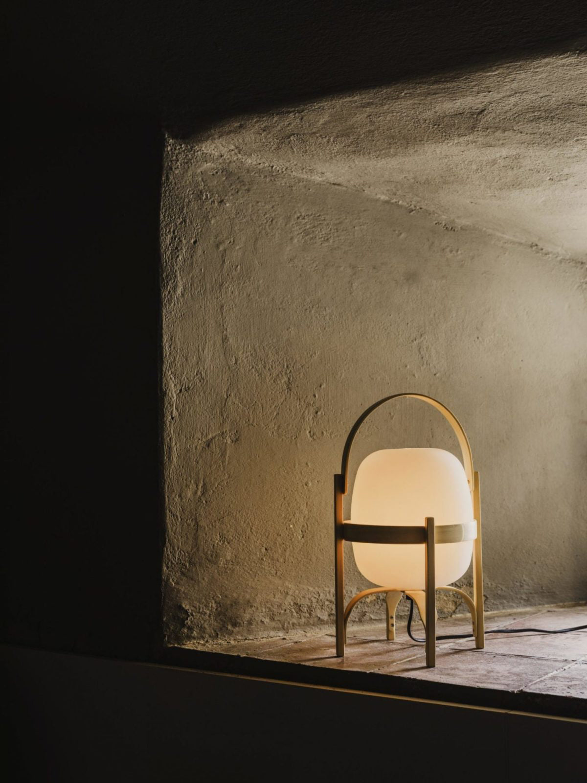 Modern Portable Lantern Glass Table Lamp White Shade LED Light