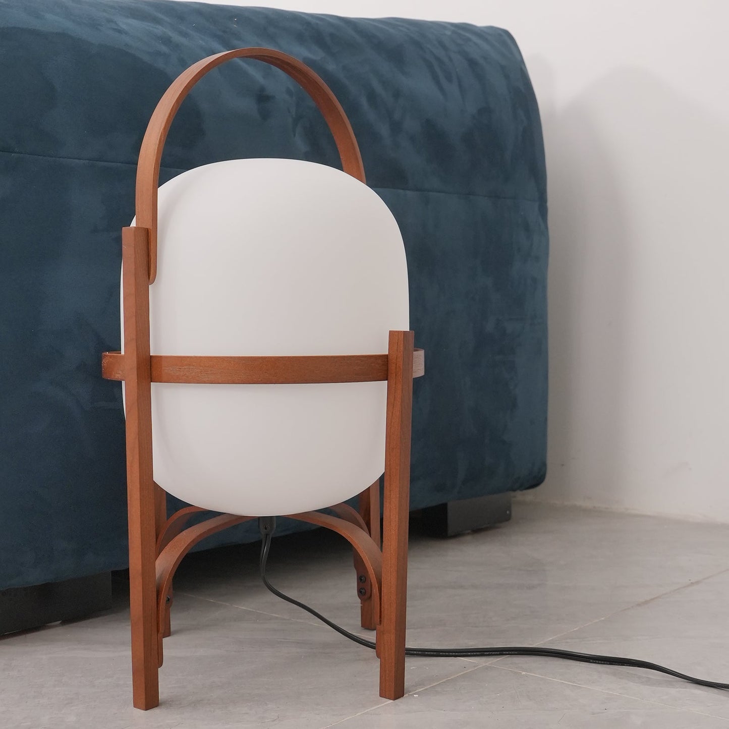 Modern Portable Lantern Glass Table Lamp White Shade LED Light