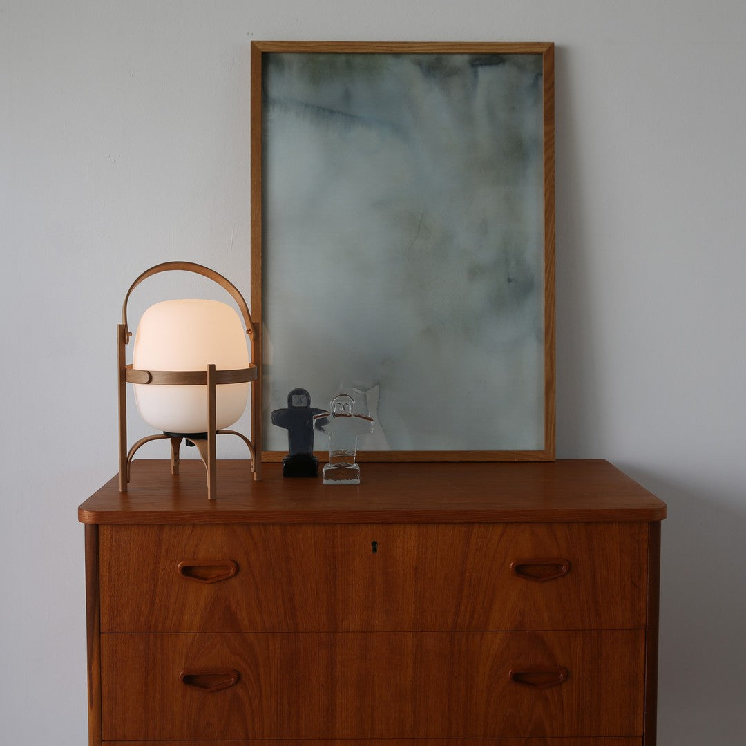 Modern Portable Lantern Glass Table Lamp White Shade LED Light