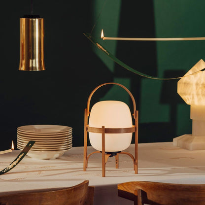 Modern Portable Lantern Glass Table Lamp White Shade LED Light