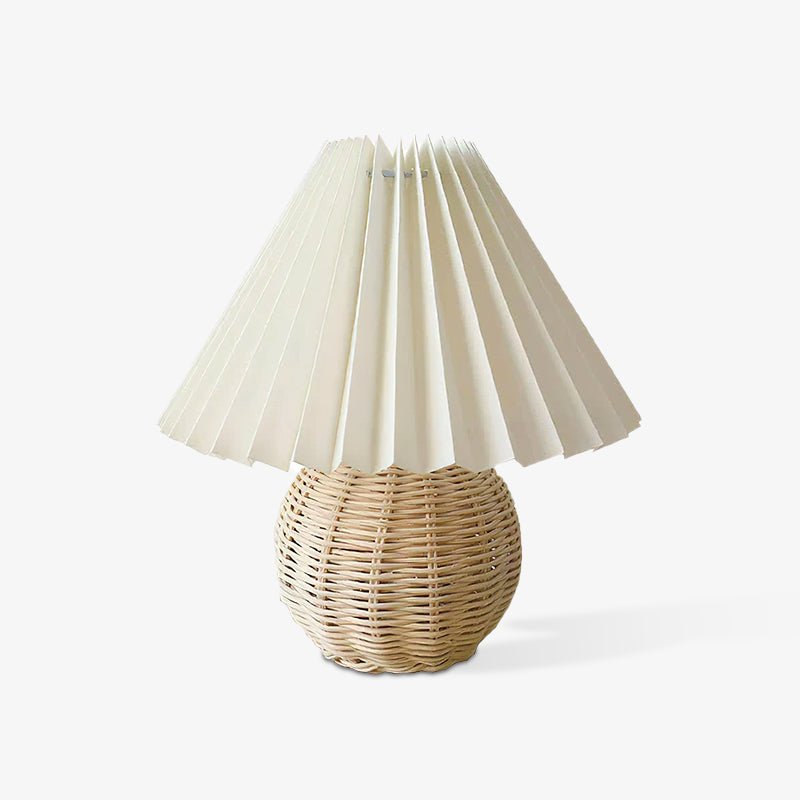 Rattan Pleated Table Lamp Natural LED White Shade Indoor Lighting