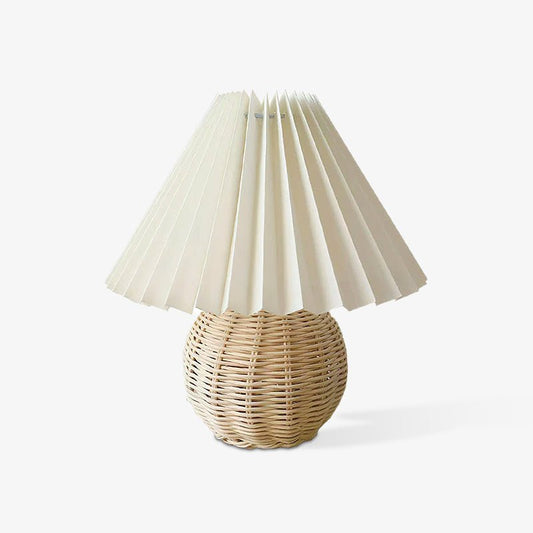 Rattan Pleated Table Lamp Natural LED White Shade Indoor Lighting