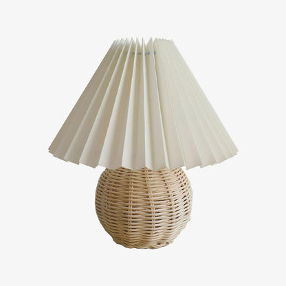 Rattan Pleated Table Lamp Natural LED White Shade Indoor Lighting