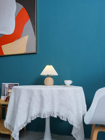 Rattan Pleated Table Lamp Natural LED White Shade Indoor Lighting