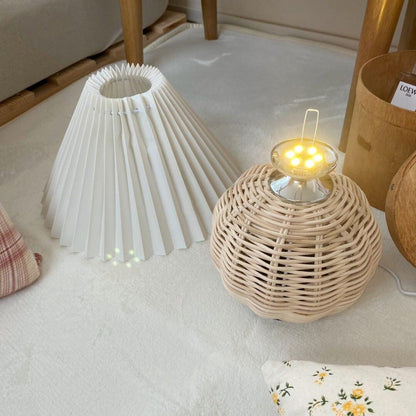 Rattan Pleated Table Lamp Natural LED White Shade Indoor Lighting