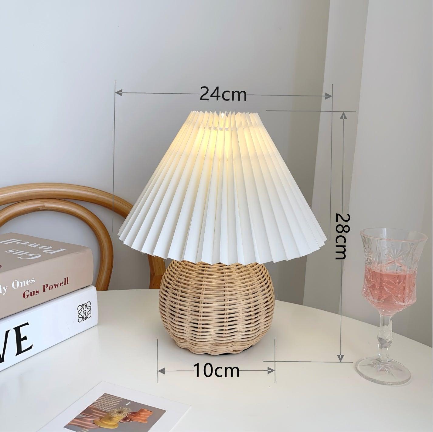 Rattan Pleated Table Lamp Natural LED White Shade Indoor Lighting