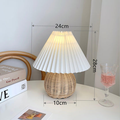 Rattan Pleated Table Lamp Natural LED White Shade Indoor Lighting