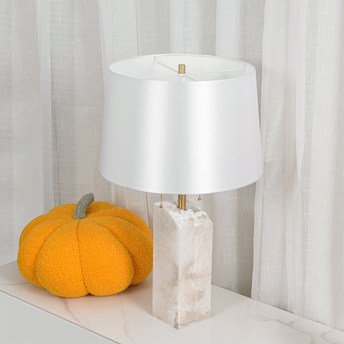 Raw Alabaster Table Lamp White Linen Gold LED Indoor Lighting