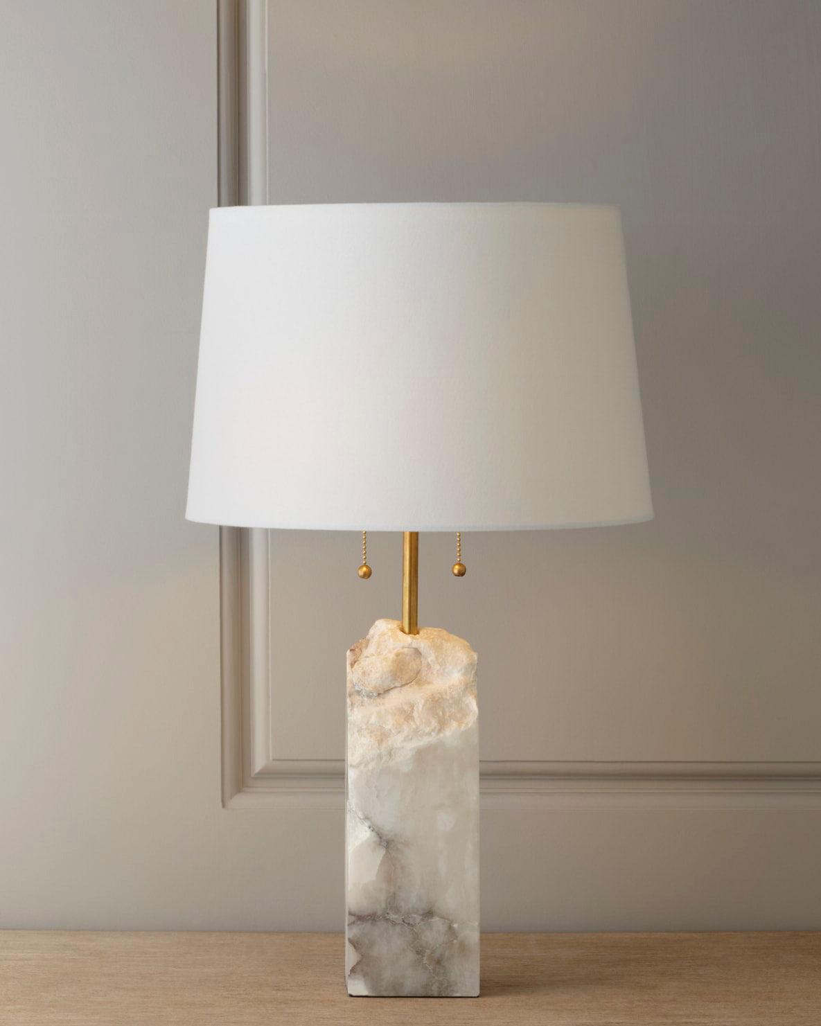 Raw Alabaster Table Lamp White Linen Gold LED Indoor Lighting