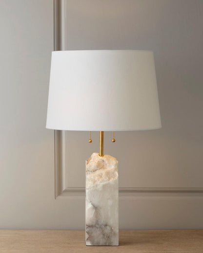 Raw Alabaster Table Lamp White Linen Gold LED Indoor Lighting